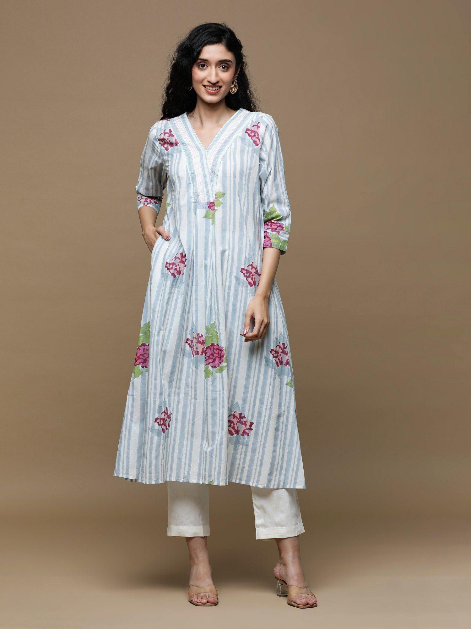 manjari blue cotton kurta