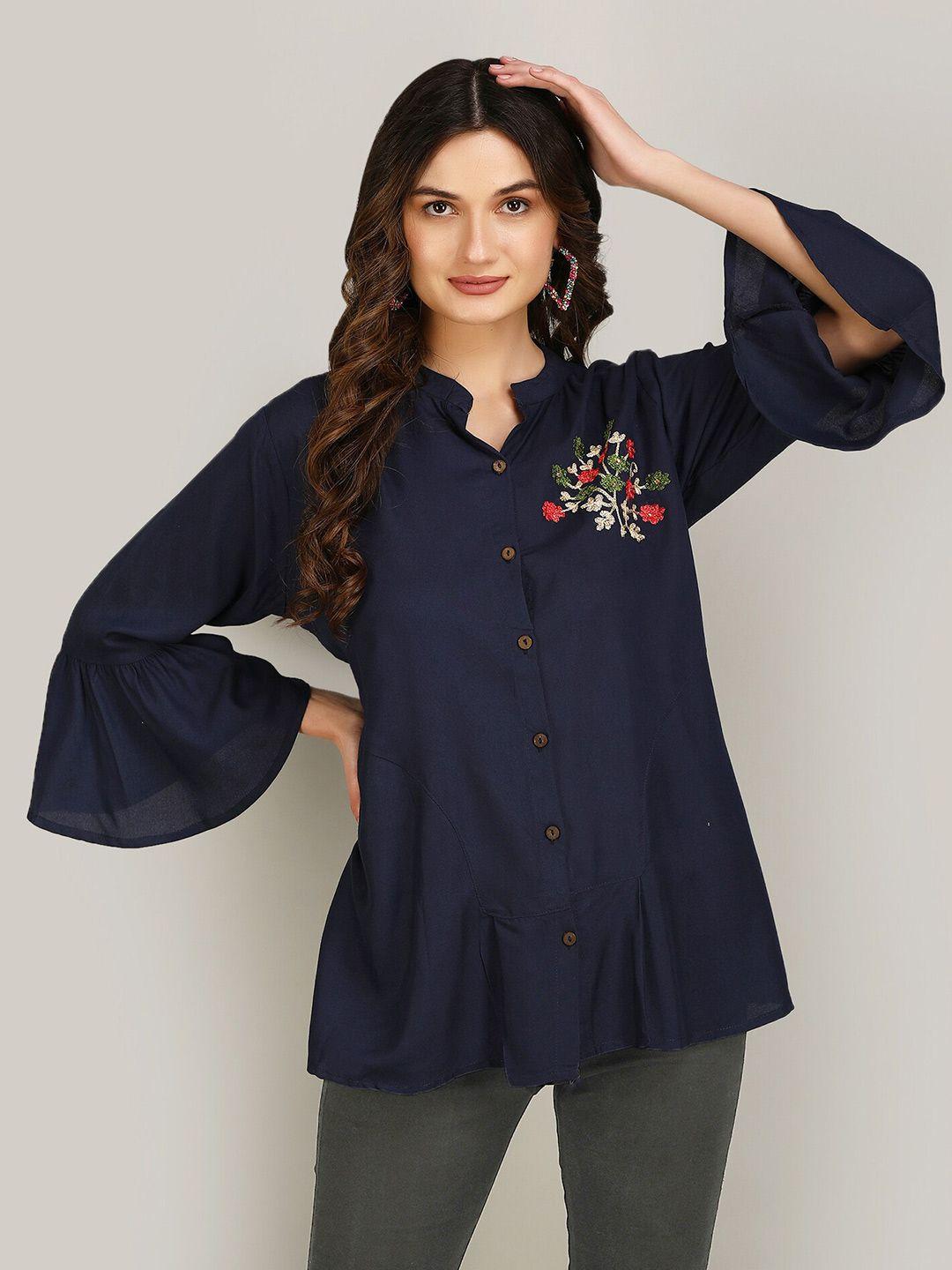 manksh blue embroidered top
