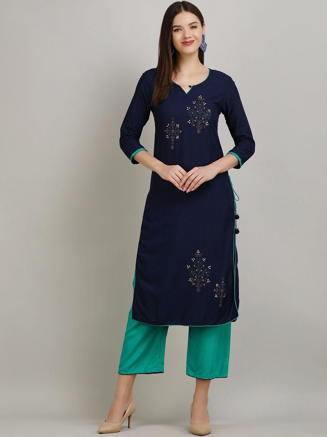 manksh floral embroidered beads & stones detail straight kurta with palazzos
