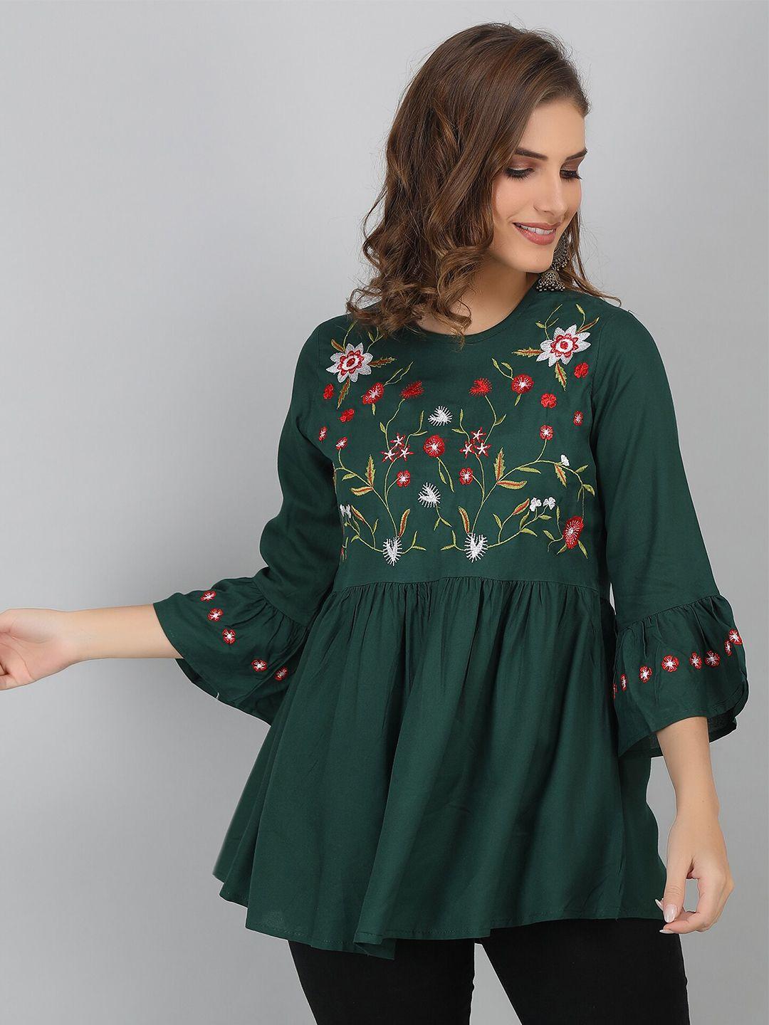 manksh green embroidered top