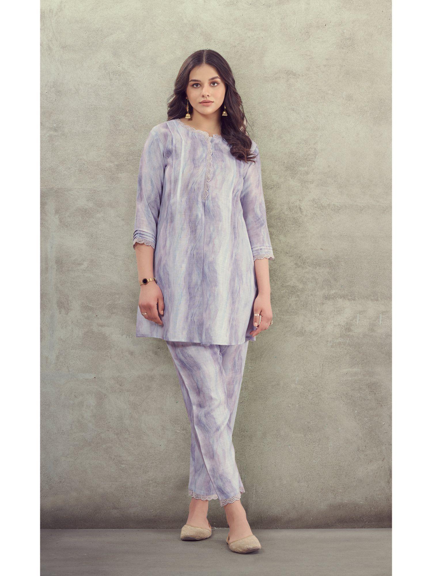 manmeet purple shibori kurti with pant (set of 2)