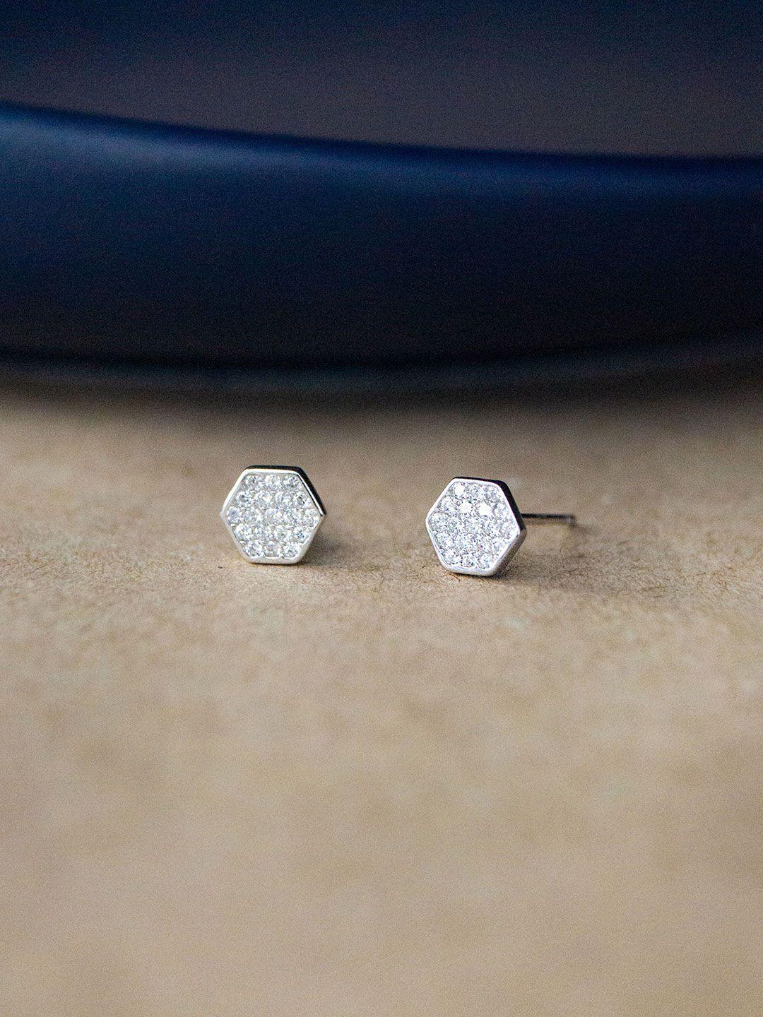 mannash rhodium plated geometric studs earrings