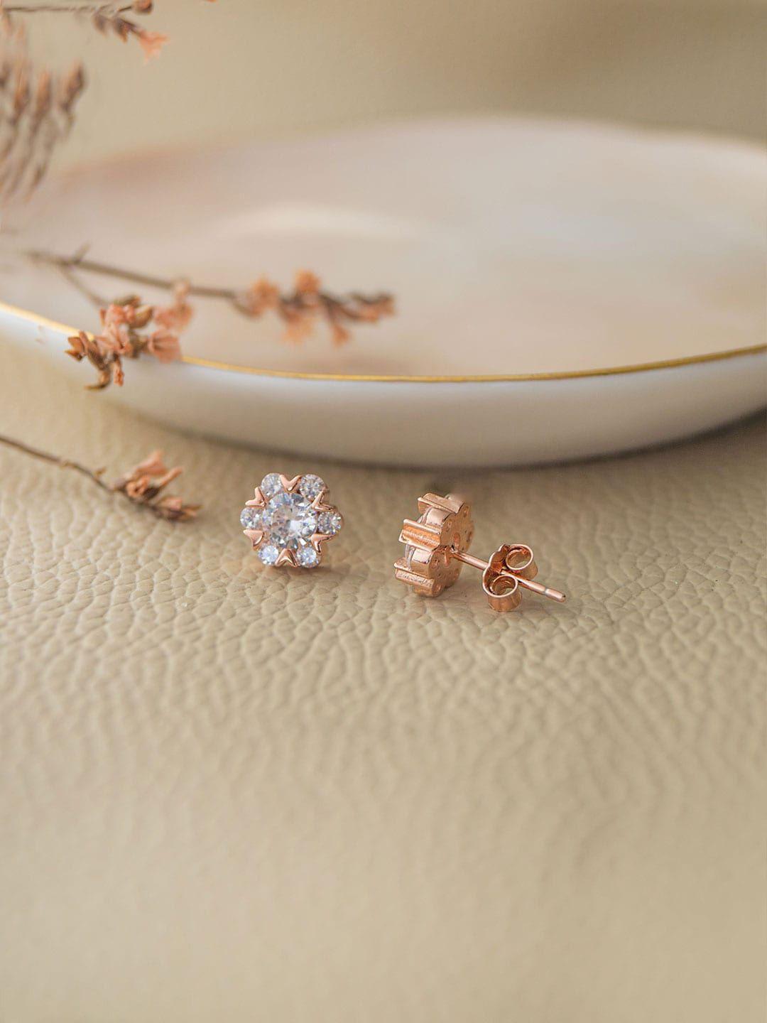 mannash rose gold-plated diamond shaped studs earrings