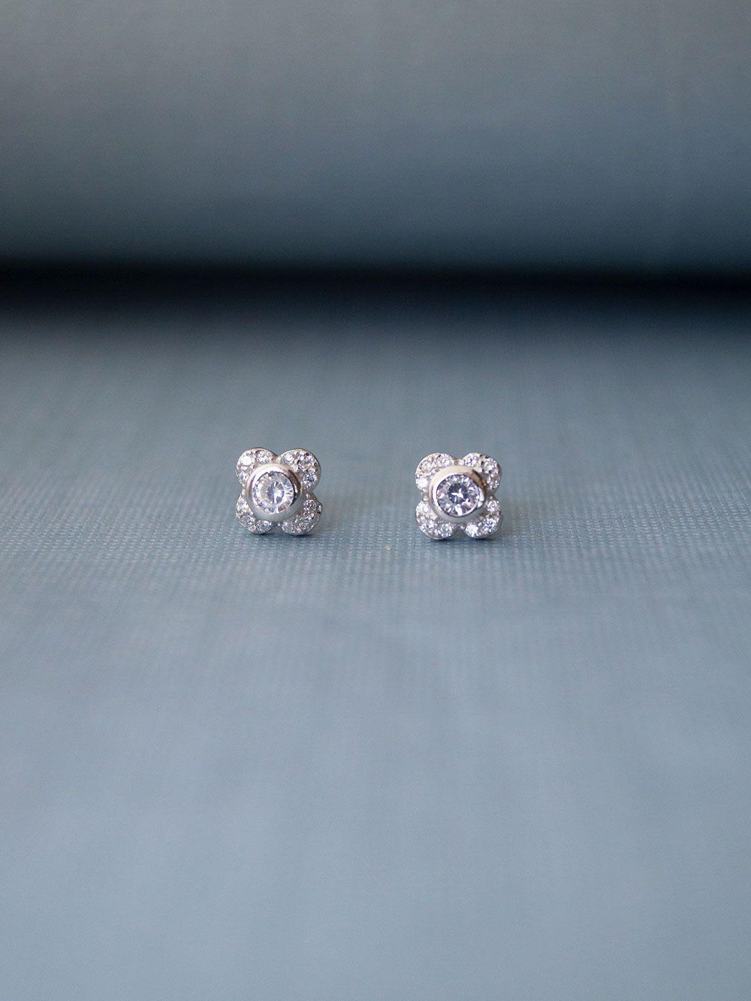 mannash silver-toned floral studs earrings