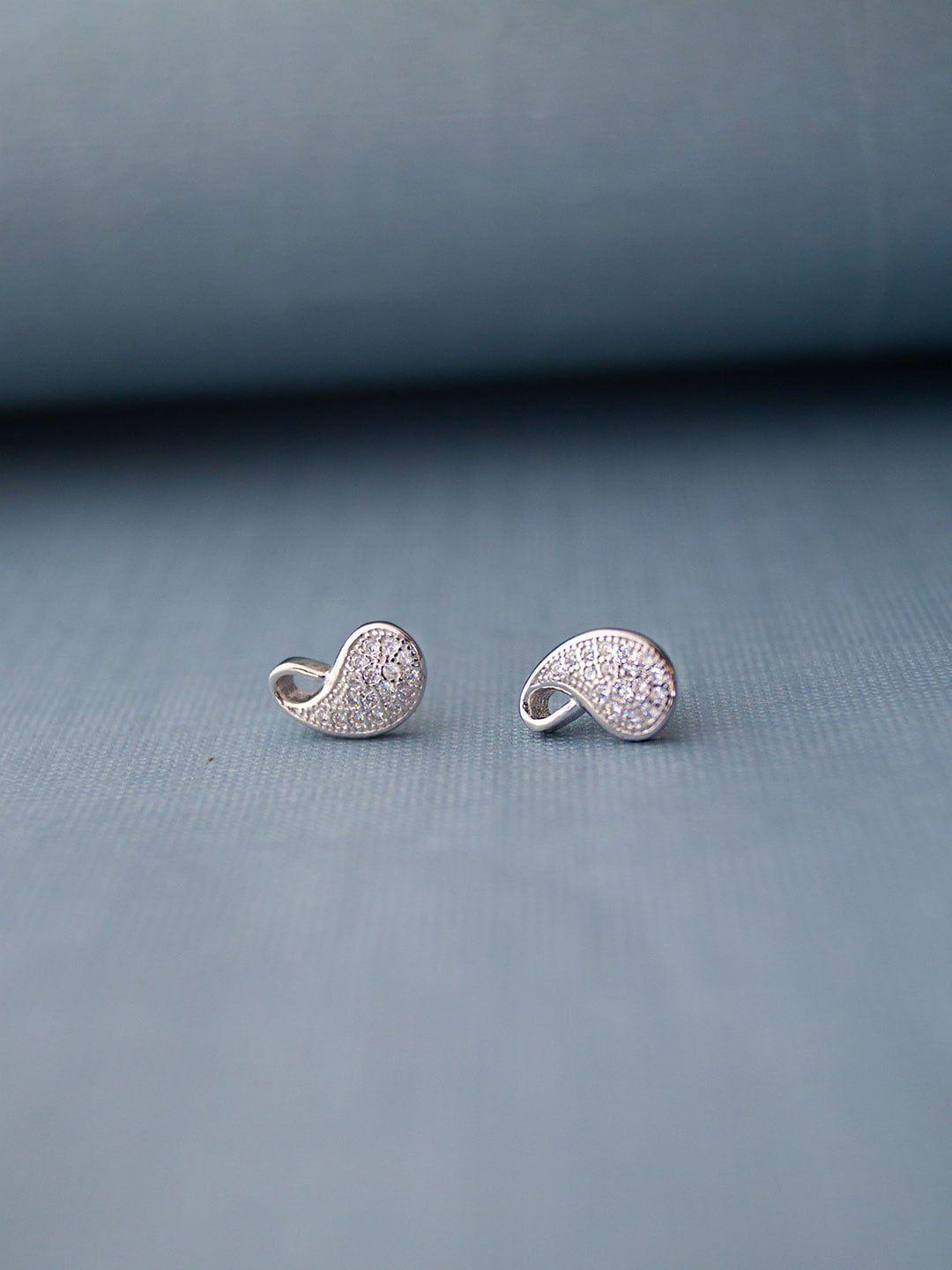 mannash silver-toned paisley shaped studs earrings