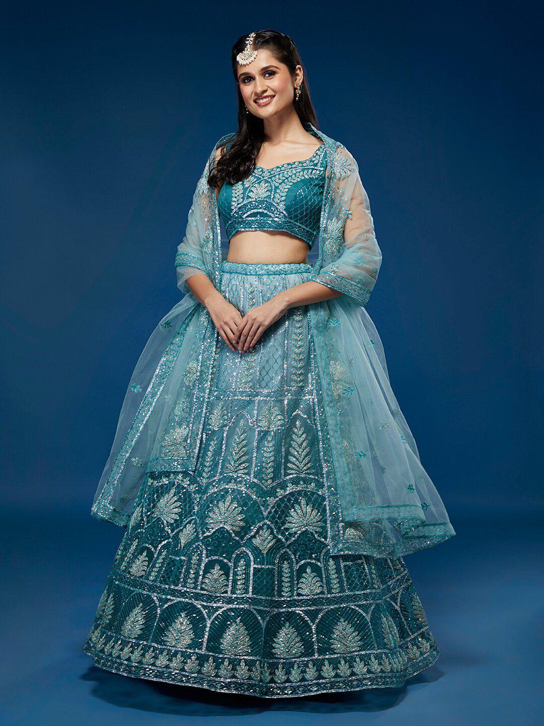 manohari blue & embellished sequinned semi-stitched lehenga & unstitched blouse with dupatta