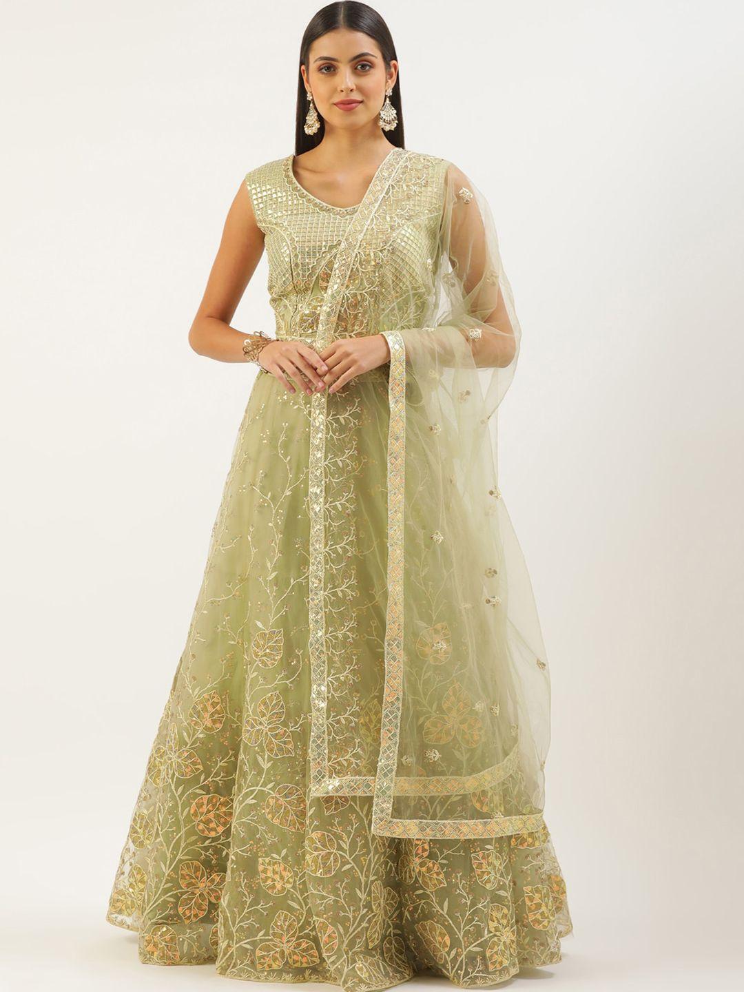manohari green & embellished sequinned semi-stitched lehenga & unstitched blouse with dupatta