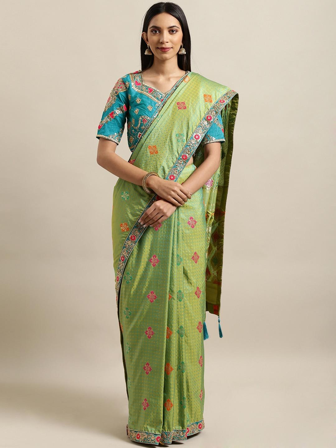manohari green & maroon embroidered saree