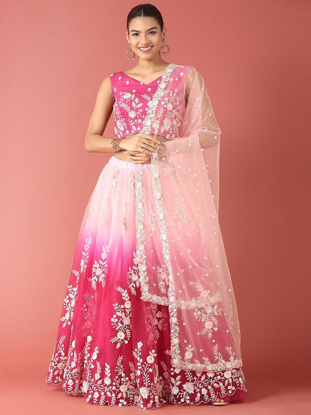 manohari rose & embellished sequinned semi-stitched lehenga & unstitched blouse with dupatta