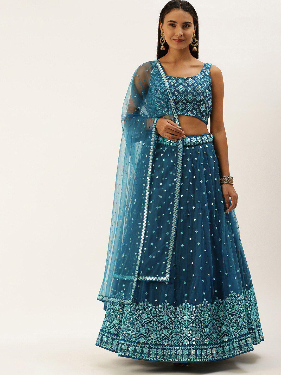 manohari teal & embellished sequinned semi-stitched lehenga & unstitched blouse with dupatta