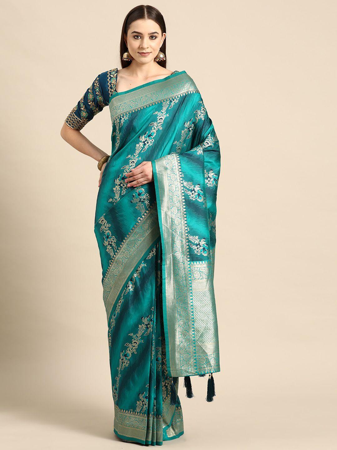 manohari blue ethnic motifs silk blend banarasi saree