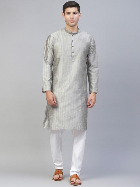 manq grey & white regular fit striped kurta bottom set