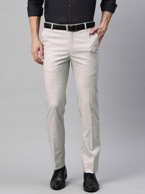 manq light grey slim fit flat front trousers