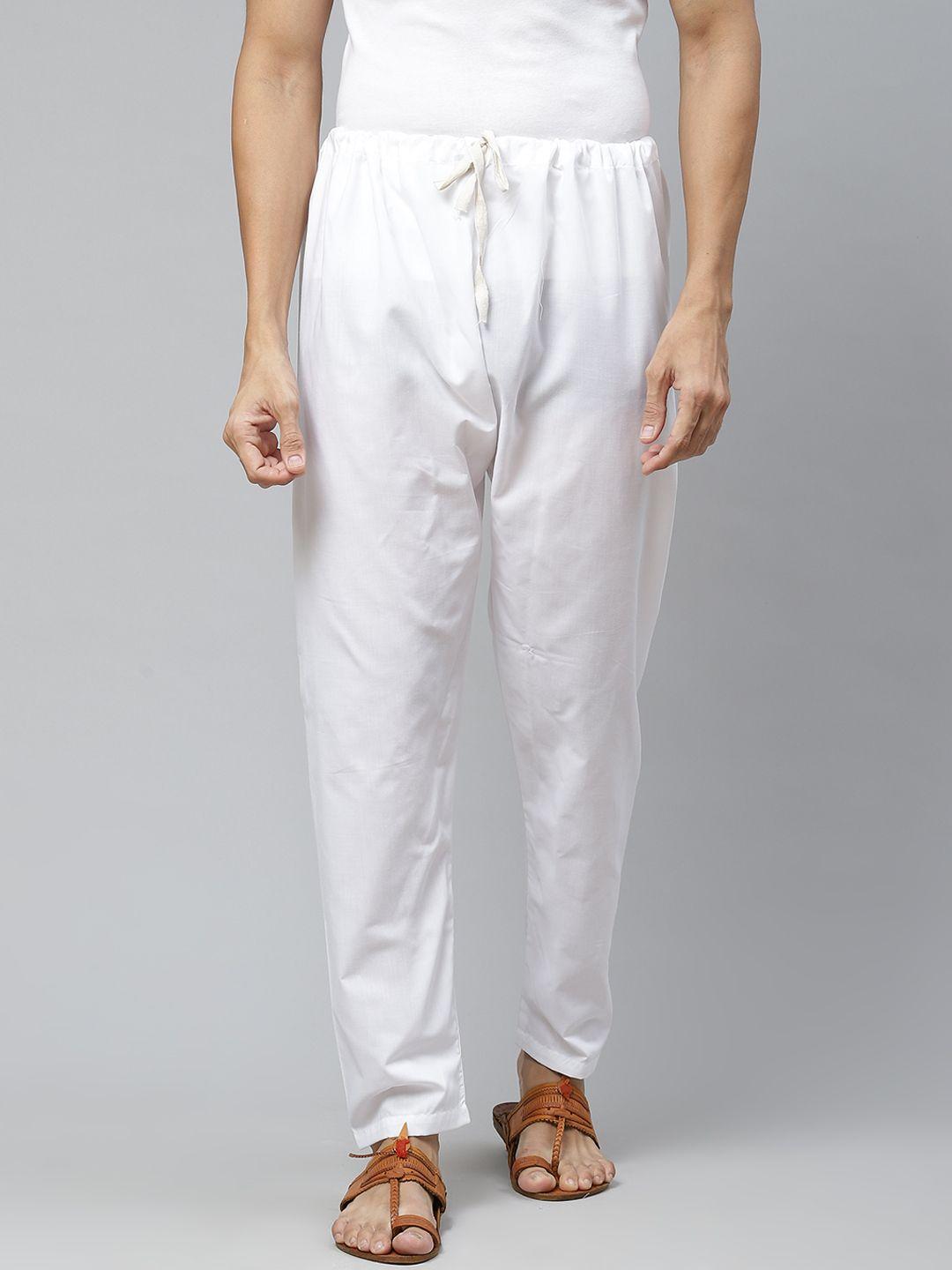 manq men white solid pants cut pyjama