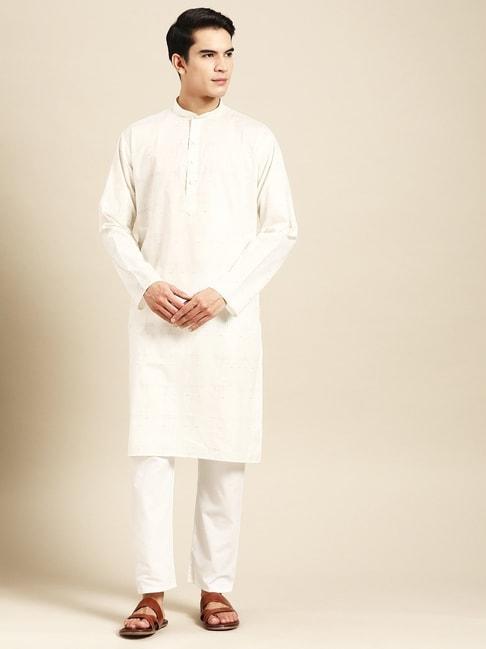 manq white pure cotton regular fit printed kurta bottom set