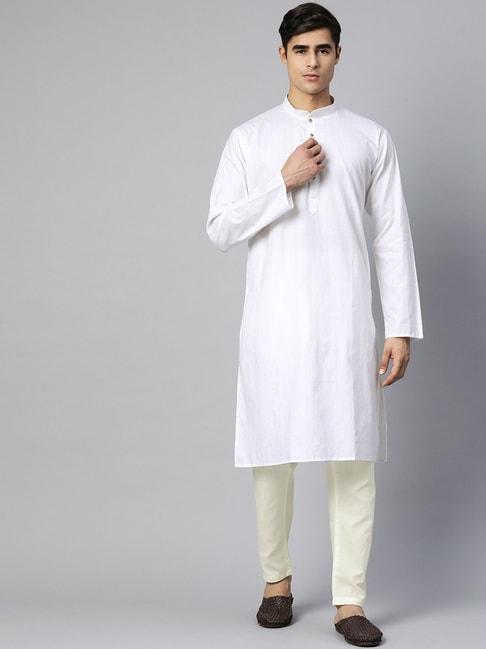 manq white pure cotton regular fit striped kurta