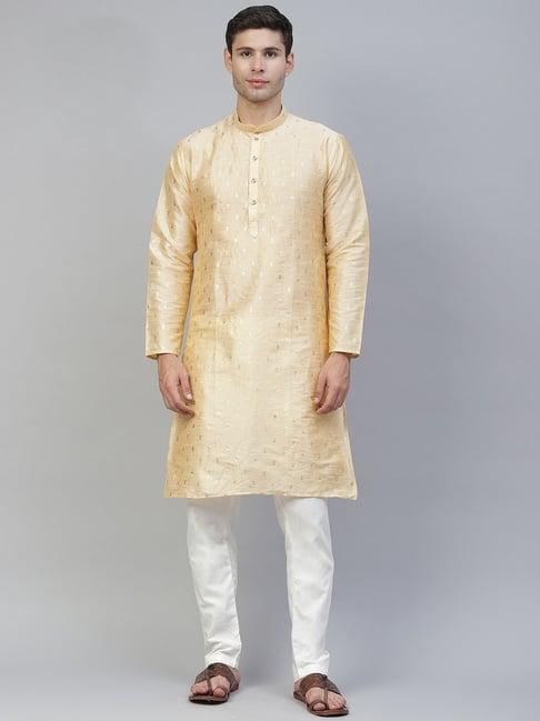 manq beige & white regular fit printed kurta bottom set