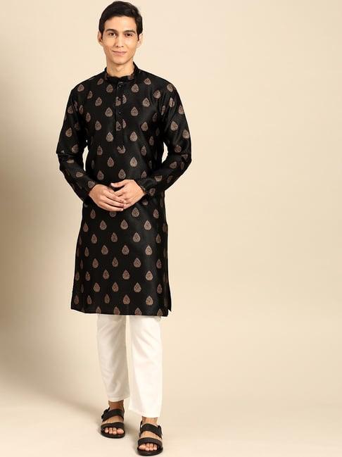 manq black & white regular fit printed kurta bottom set