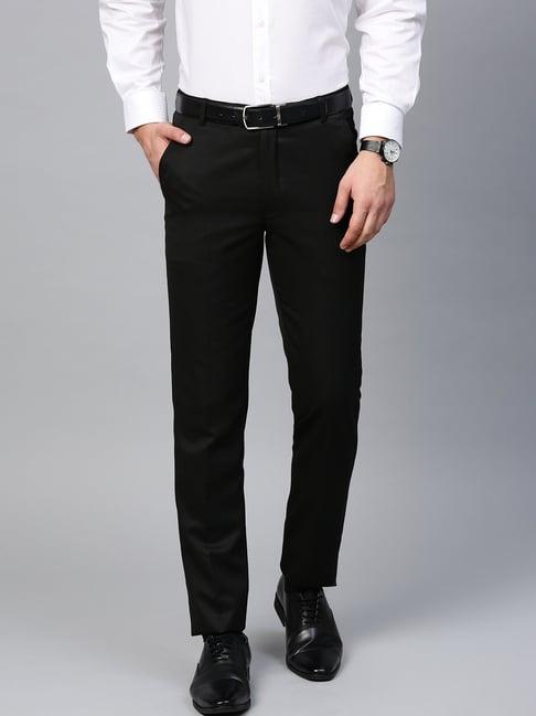 manq black slim fit flat front trousers