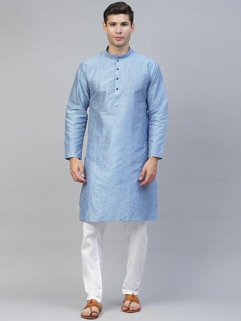 manq blue regular fit striped kurta