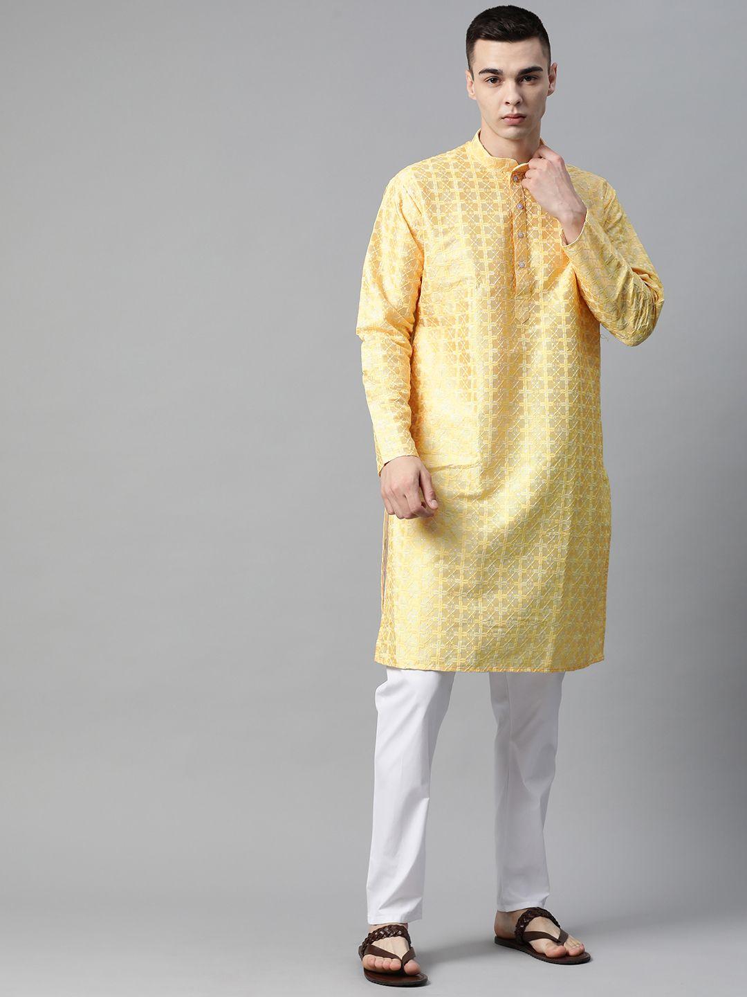 manq embroidered regular kurta with pyjamas