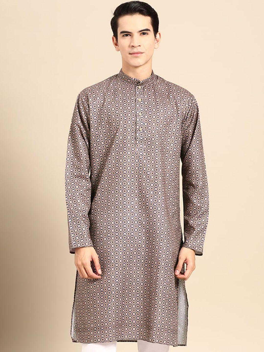 manq ethnic motifs printed mandarin collar straight kurta