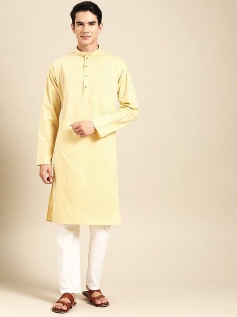 manq fawn & white pure cotton regular fit self pattern kurta bottom set