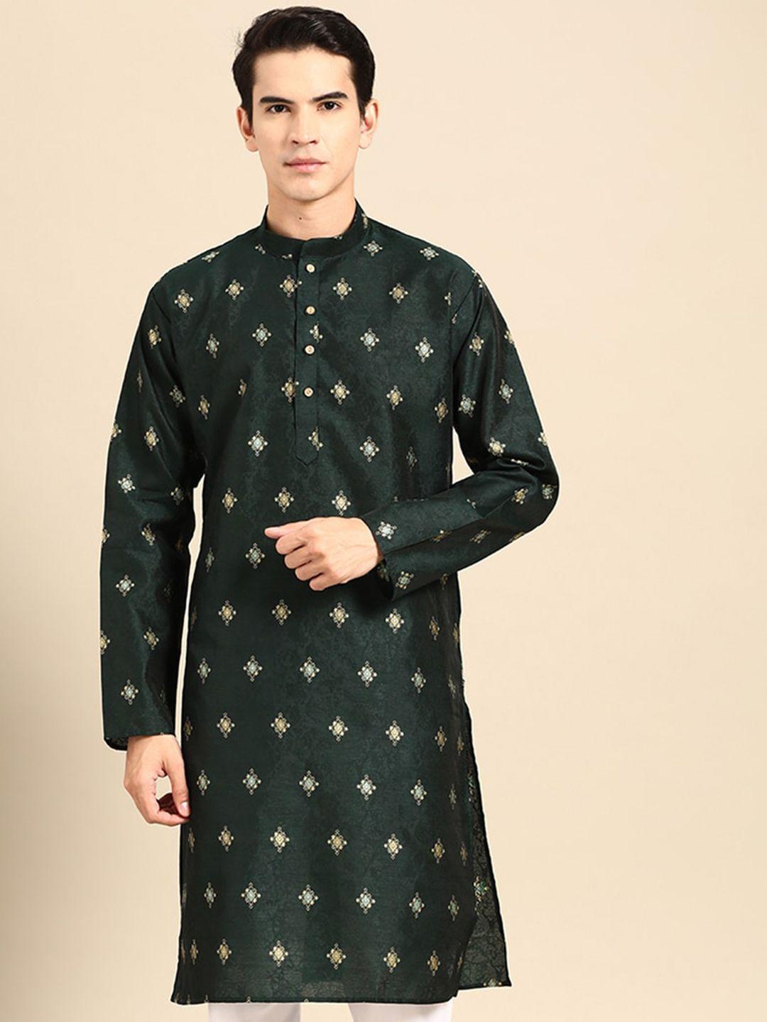 manq geometric embroidered mandarin collar straight kurta