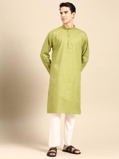 manq green & white pure cotton regular fit printed kurta bottom set