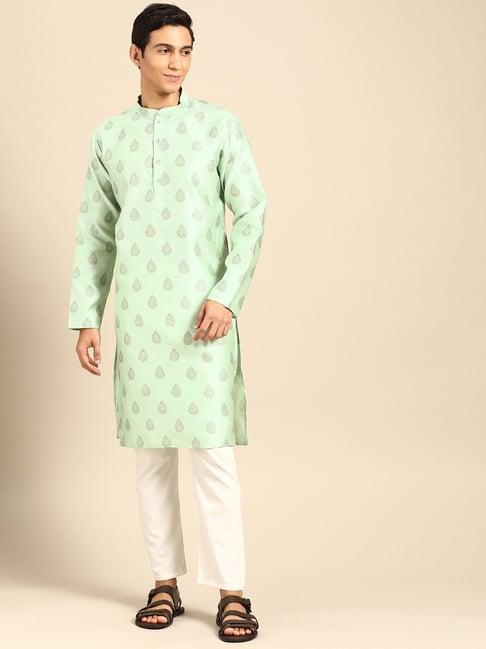 manq green regular fit printed kurta bottom set
