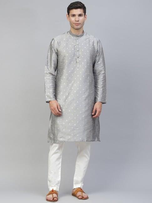 manq grey & white regular fit printed kurta bottom set