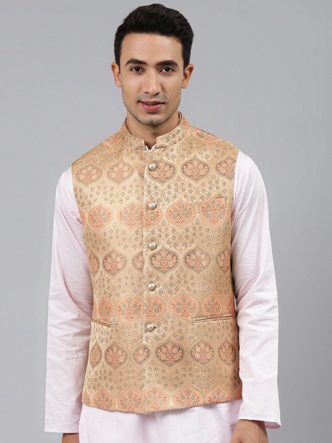 manq men  woven jaquard silk nehru jacket