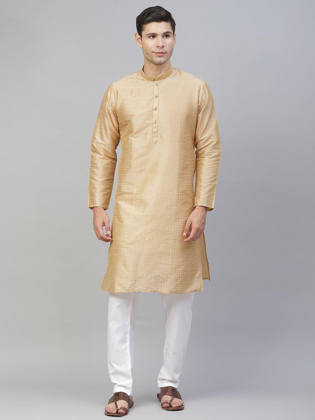 manq men beige printed kurta with pyjamas