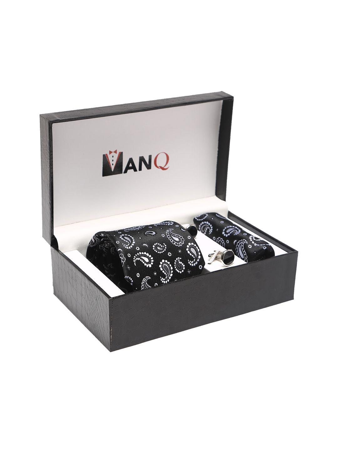 manq men black & white paisley accessory gift set