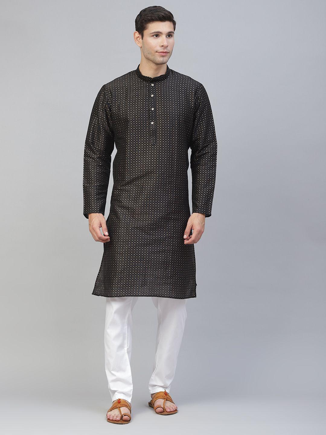 manq men black printed kurta with pyjamas