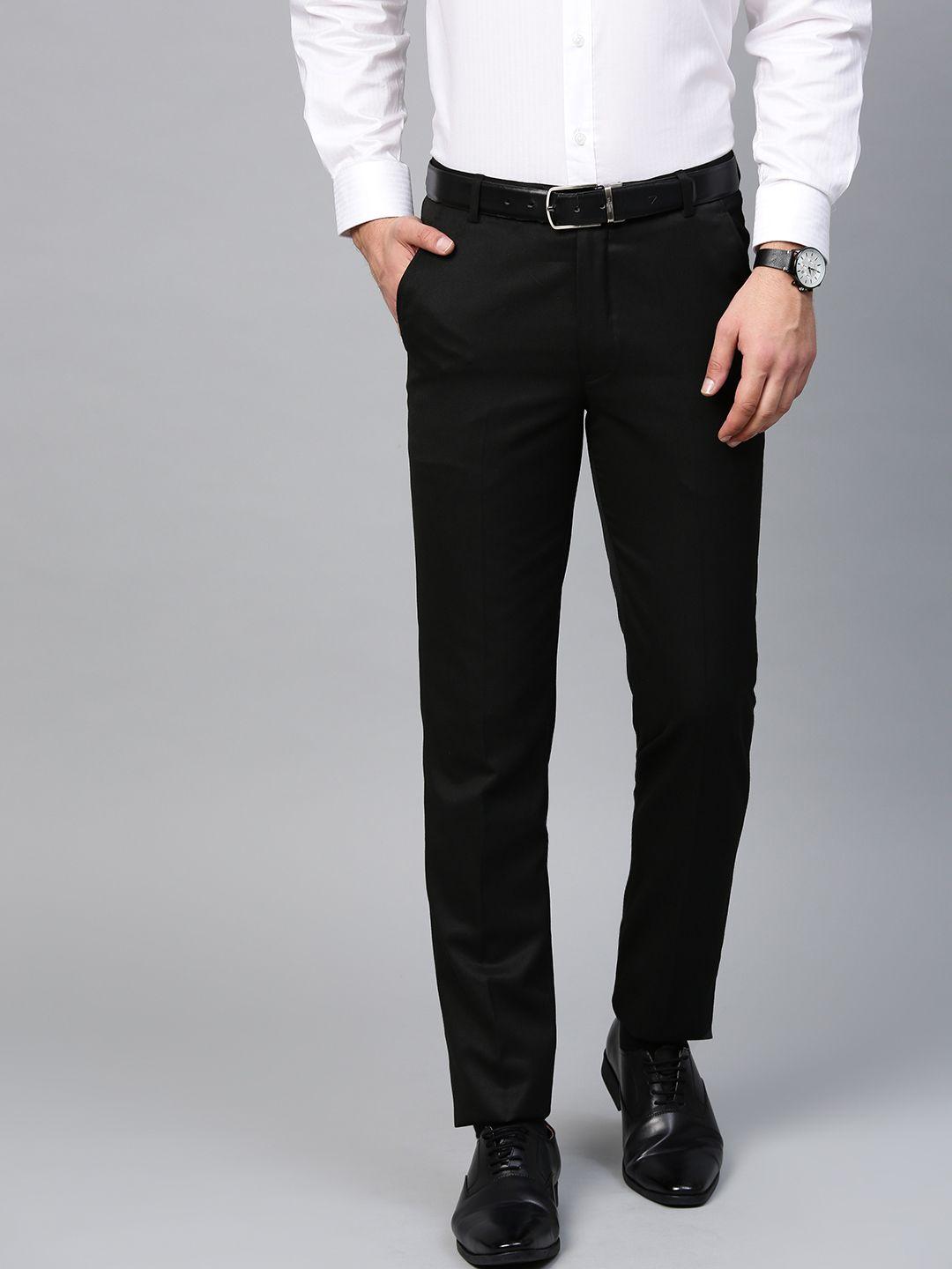 manq men black smart slim fit formal trousers