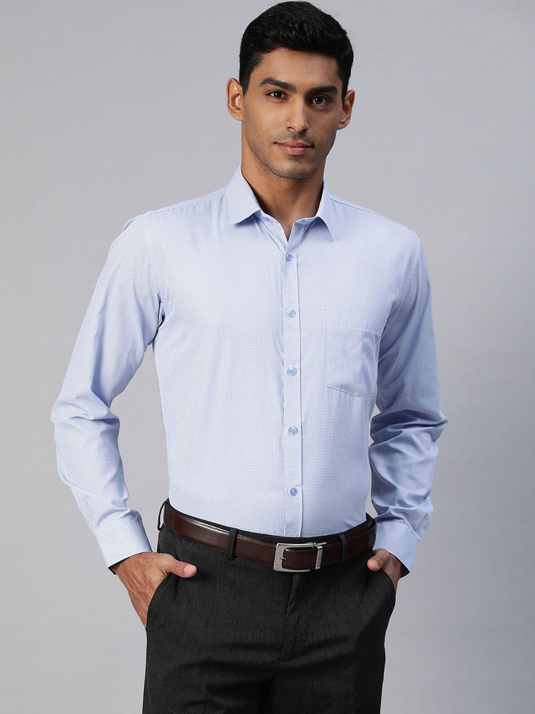 manq men blue & white smart micro checked formal shirt
