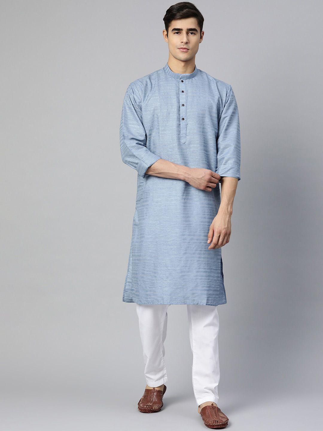 manq men blue solid kurta