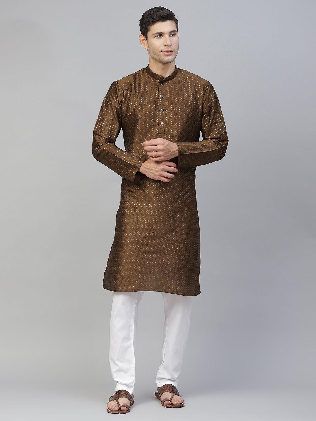 manq men brown printed kurta with pyjamas