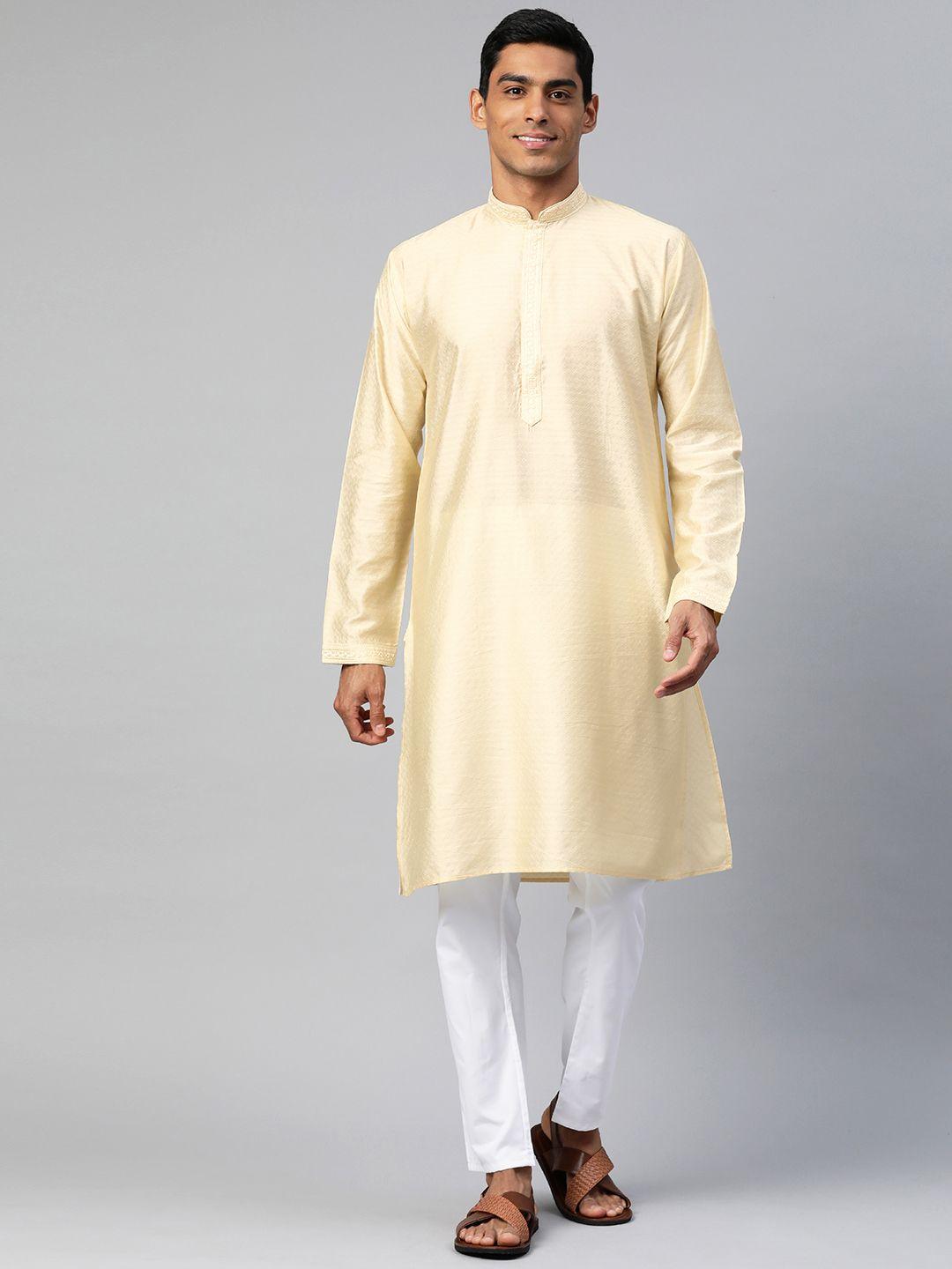 manq men embroidered regular kurta with pyjamas