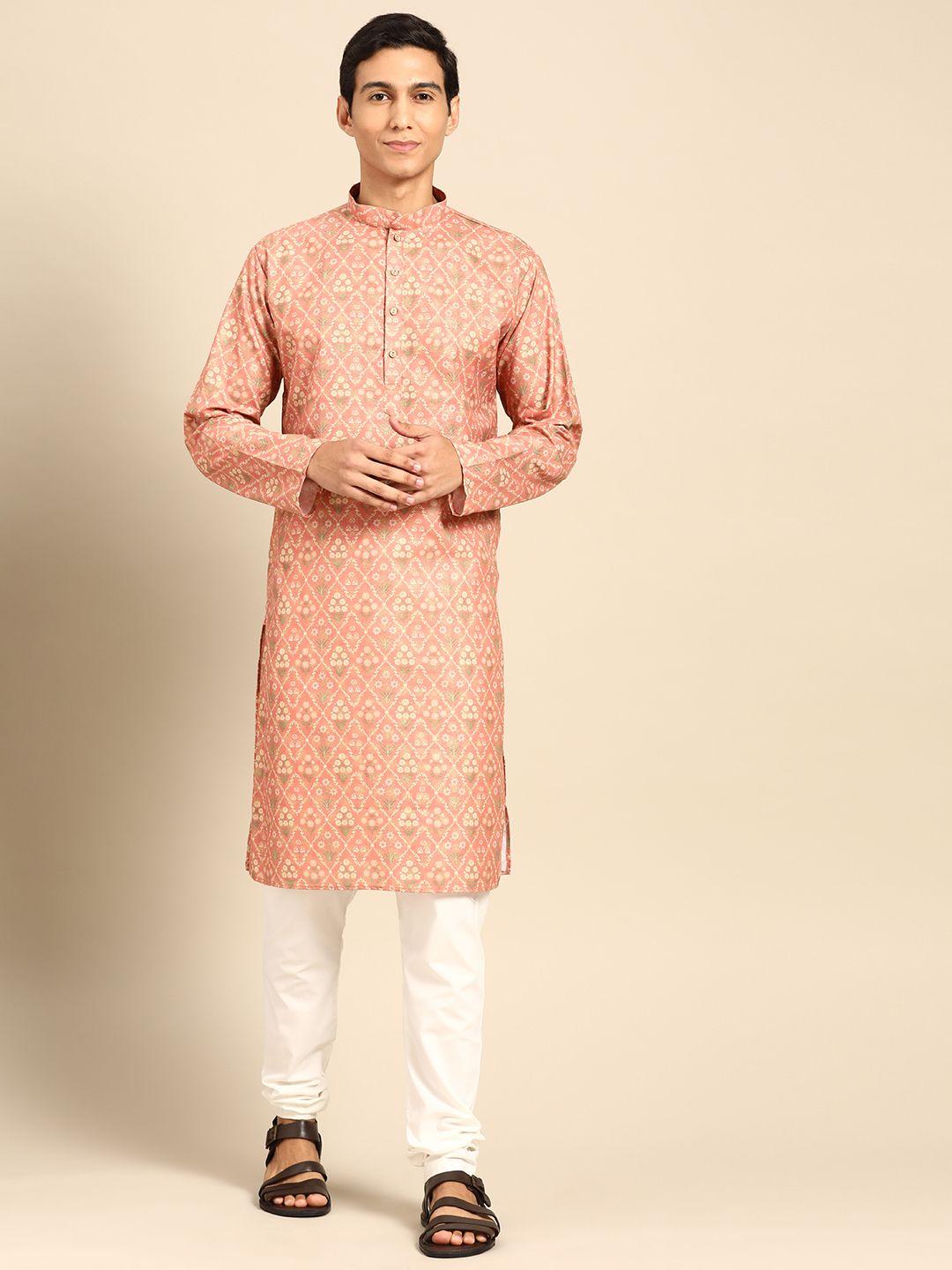 manq men ethnic motifs printed regular kurta with churidar