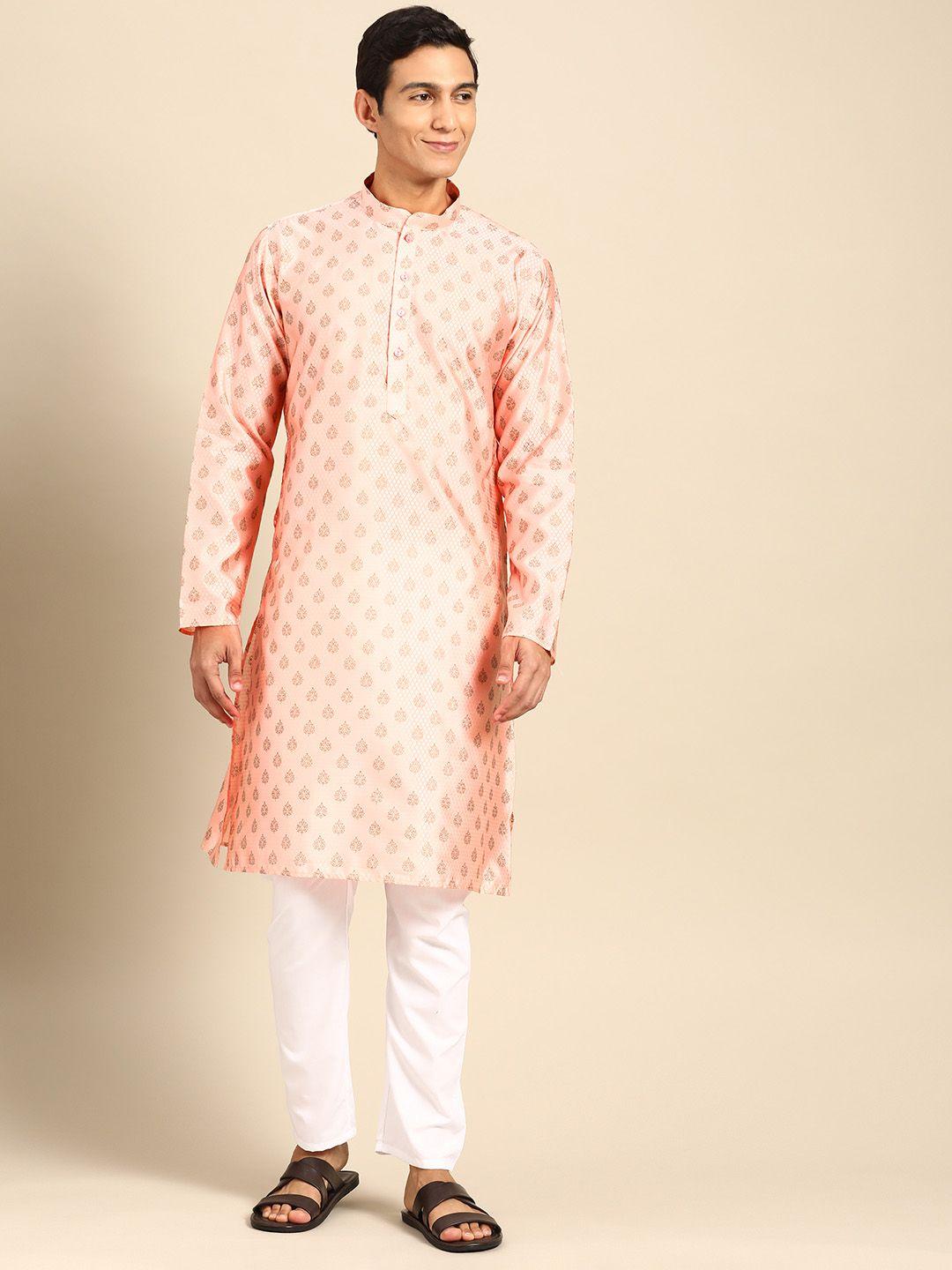 manq men ethnic motifs printed regular kurta with pyjamas