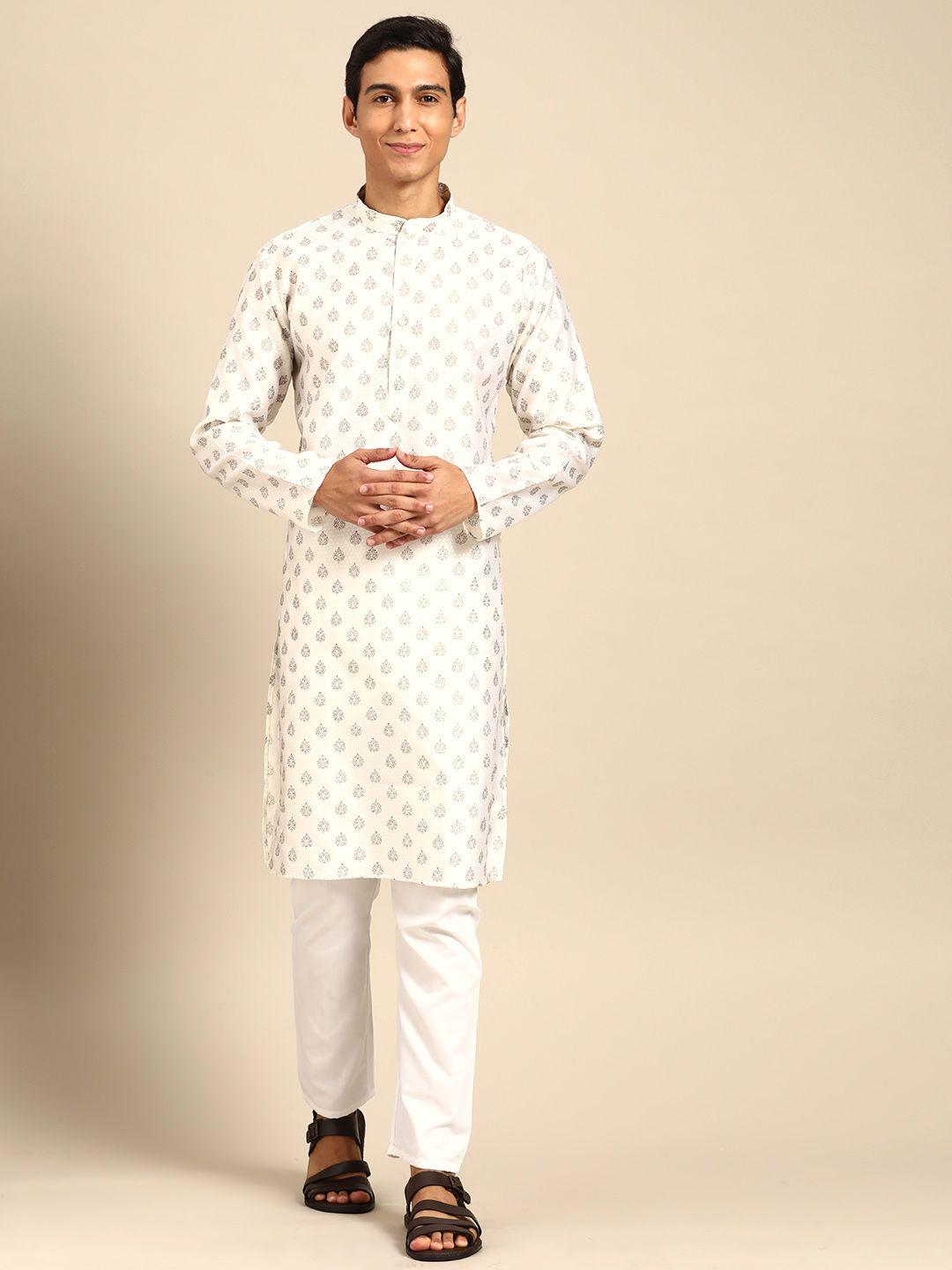 manq men ethnic motifs printed regular kurta with pyjamas