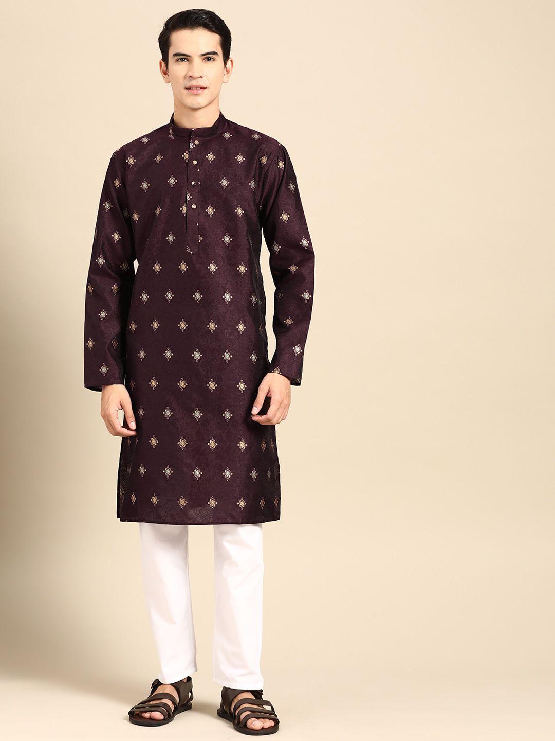 manq men ethnic motifs printed regular kurta with pyjamas