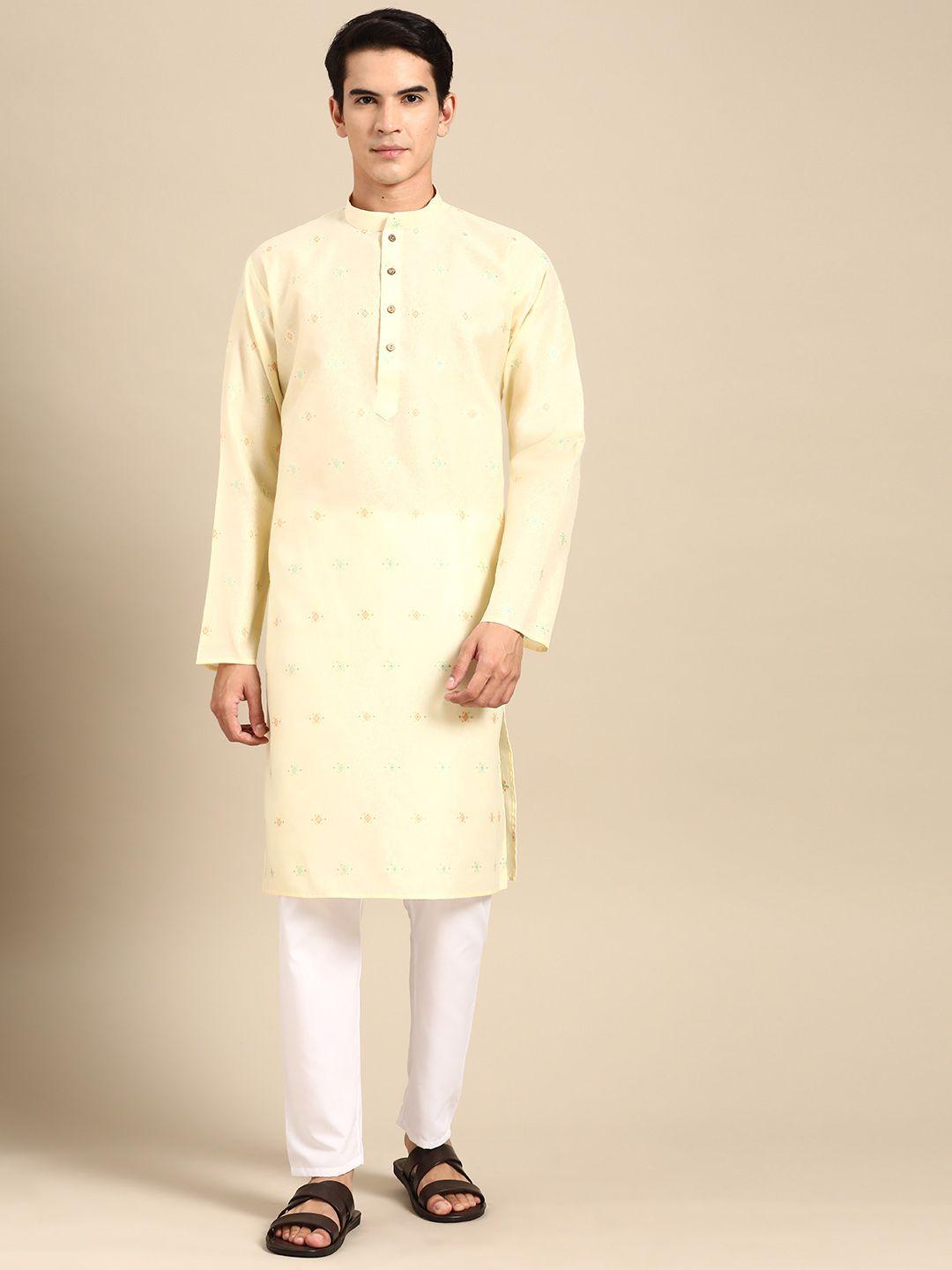 manq men ethnic motifs regular kurta with pyjamas