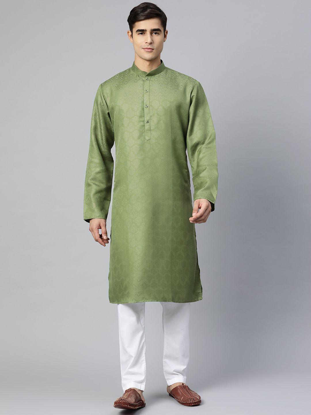 manq men green ethnic design kurta with pyjamas