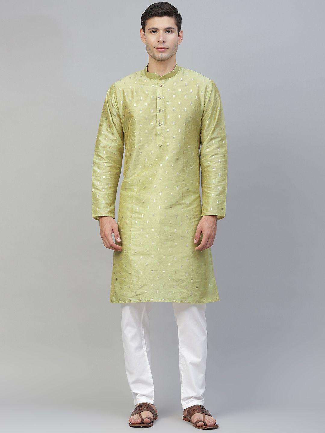 manq men green ethnic motifs printed kurta with pyjamas