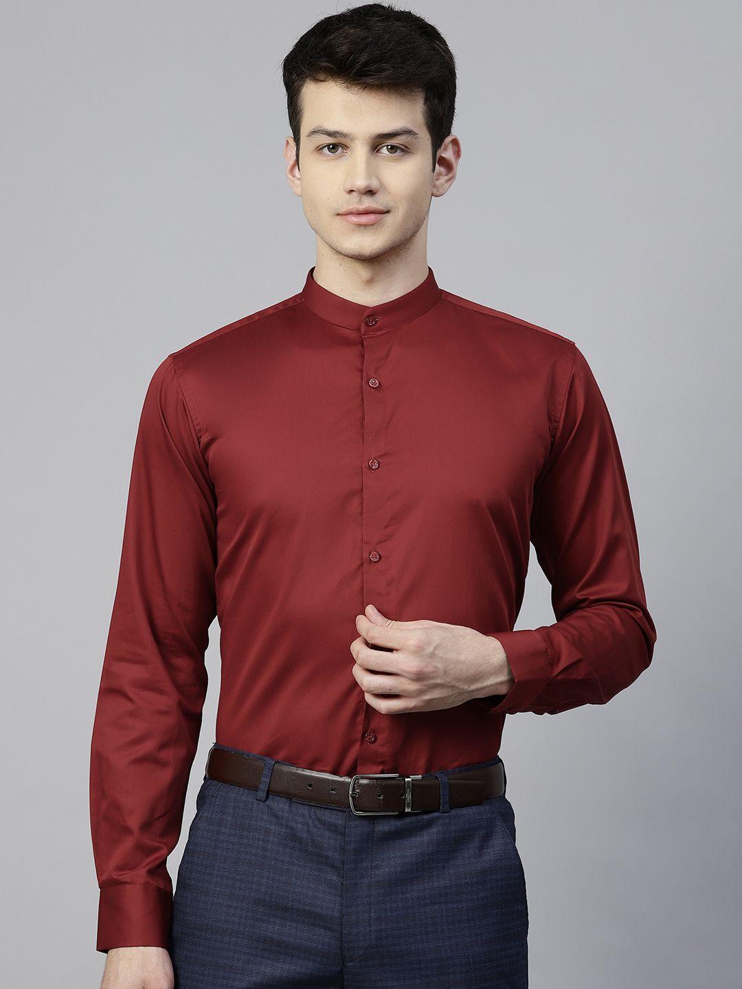 manq men maroon slim fit solid formal shirt