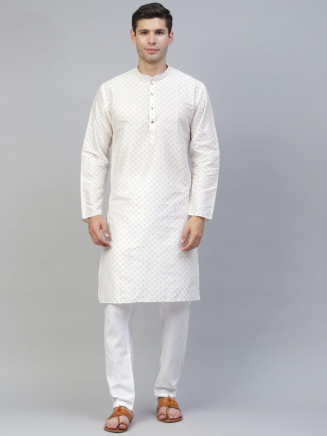 manq men off white ethnic motifs printed straight kurta