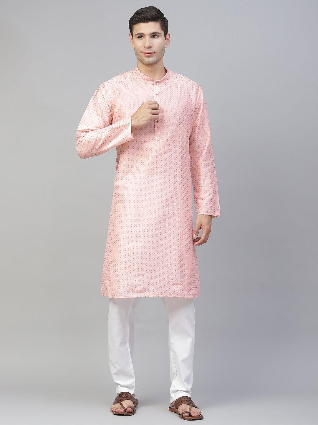 manq men pink printed kurta with pyjamas